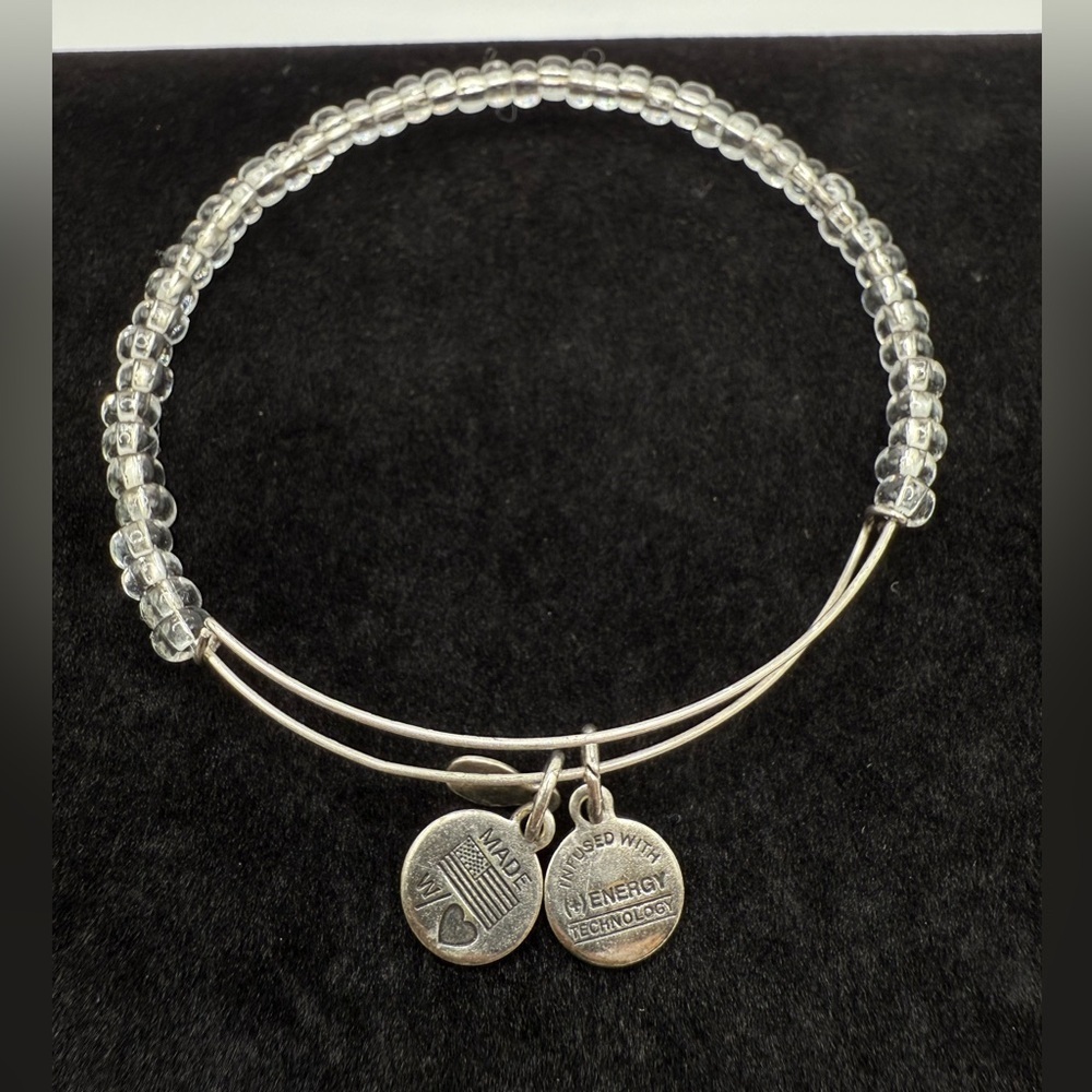 Alex and Ani Clear Beaded Charm Bangle Silver Adjustable Bracelet